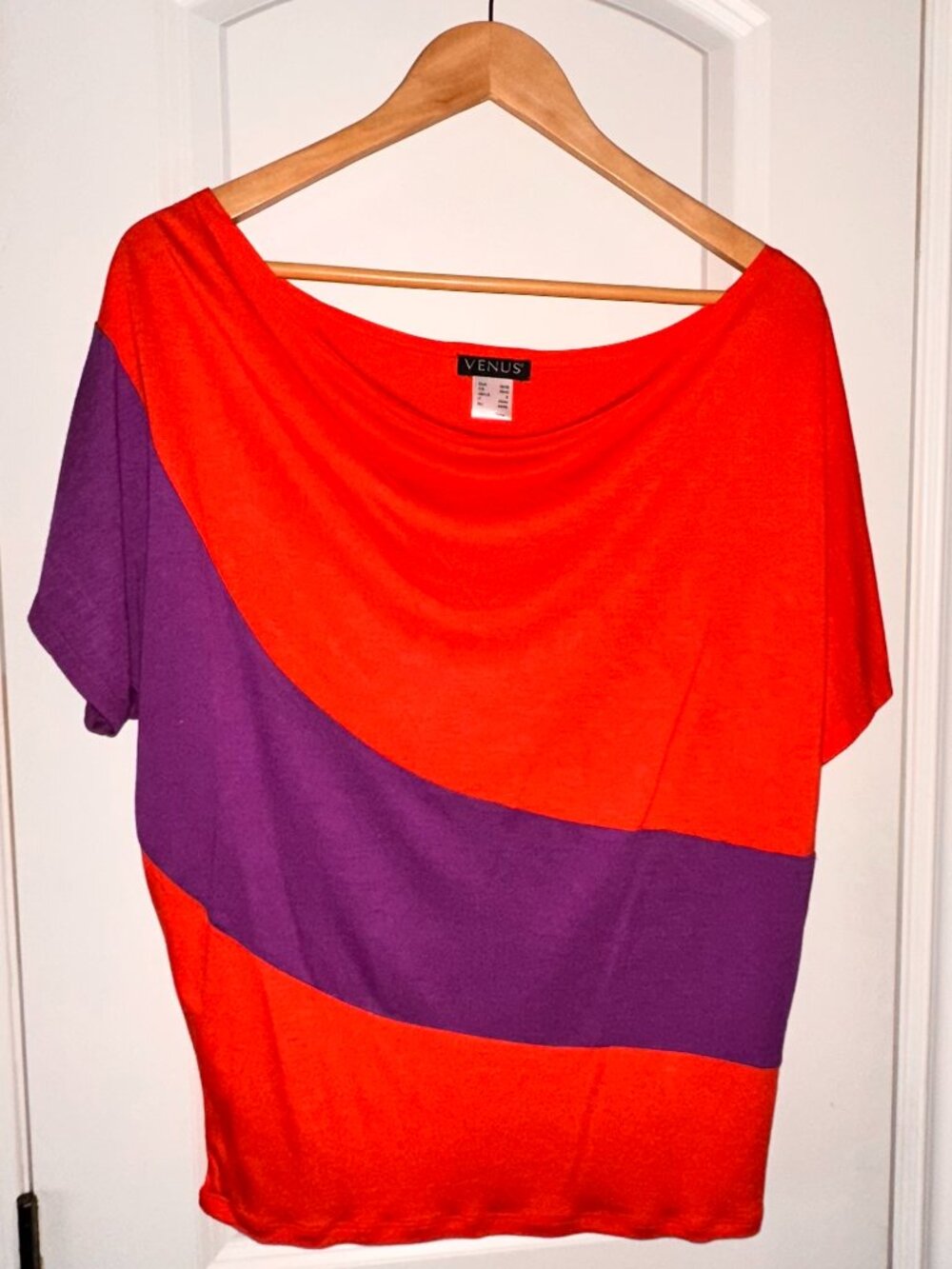 Women Loose Neck/Partial Off Shoulder Fit Purple and Orange Top - Size S/M New!